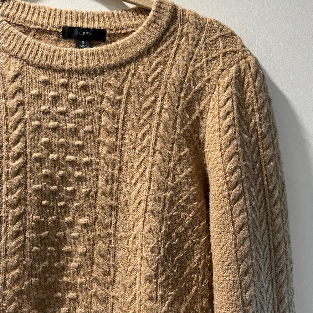J. Crew Camel Cable Knit wool blend Sweater S - Picture 3 of 9